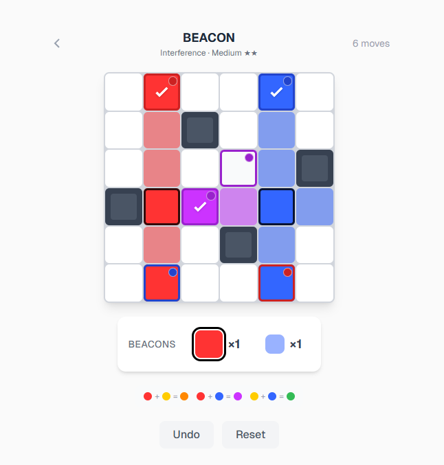 A solved Beacon puzzle on the medium tier